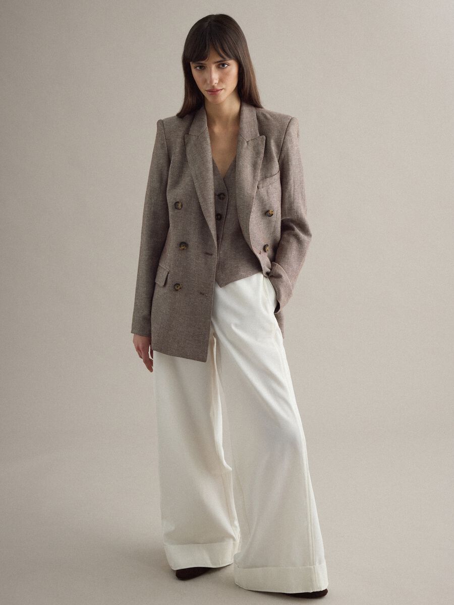 Pantaloni flare in misto cotone bianco con vita regular_1