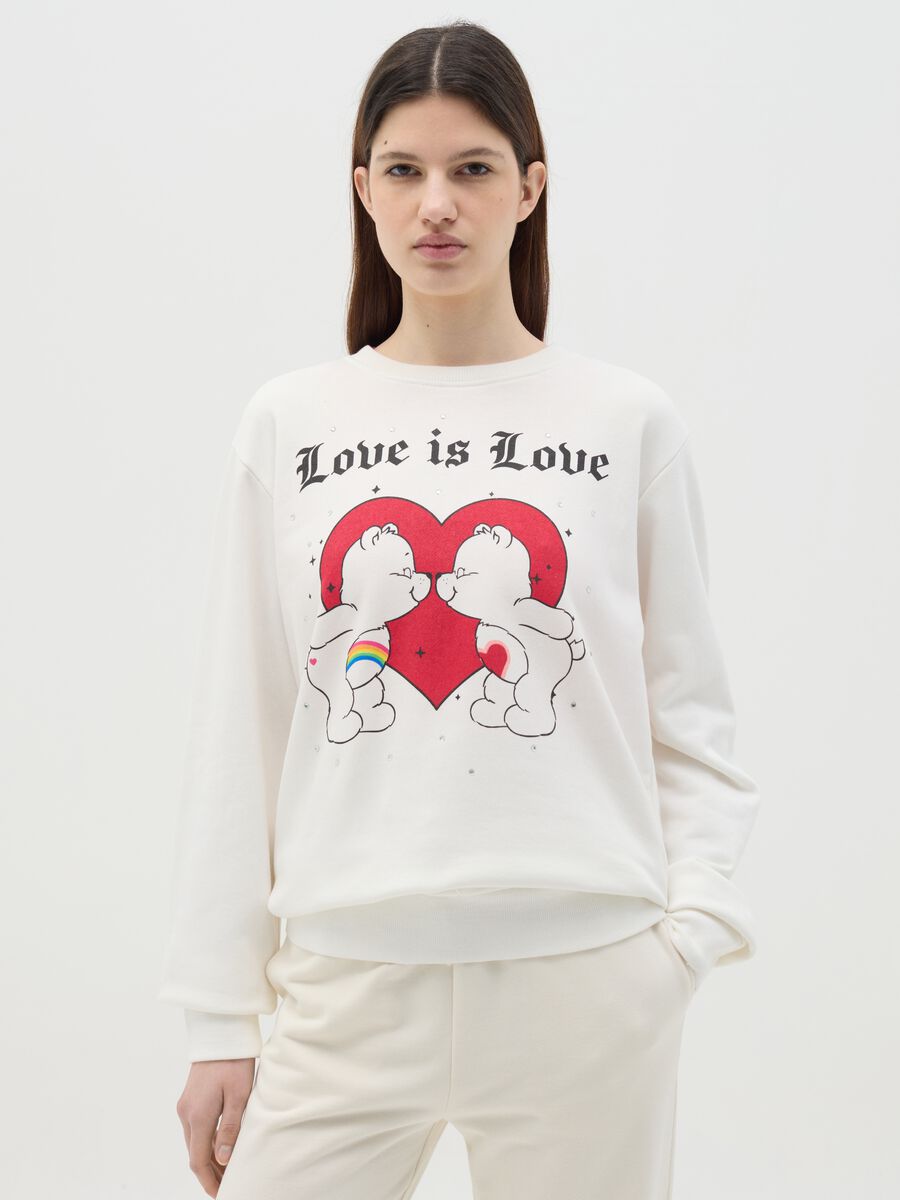 White sweatshirt in French terry with Care Bears print_0