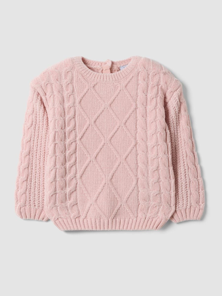 Maglia rosa in maglia lavorata con girocollo per bimba_0