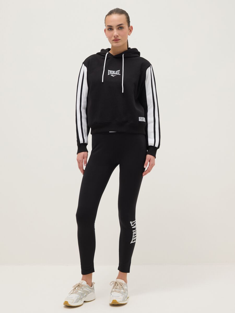Black stretch cotton leggings regular fit with Everlast logo_0