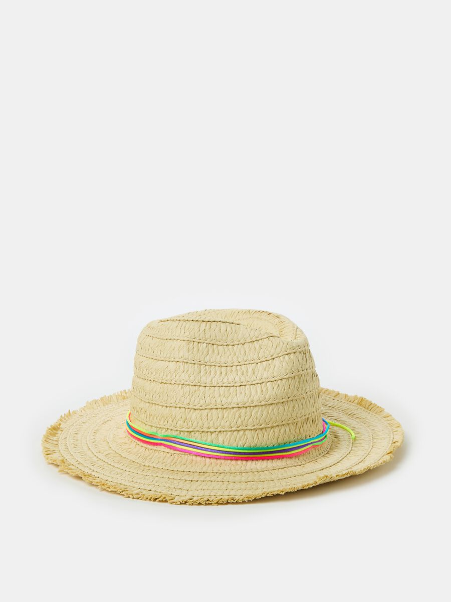 Trilby hat with multicoloured laces_0