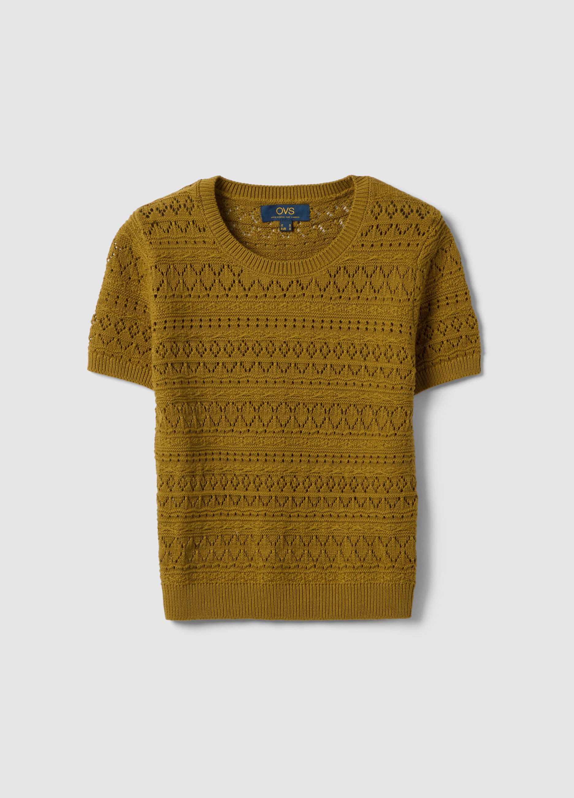 Yellow pure cotton regular fit knitted shirt