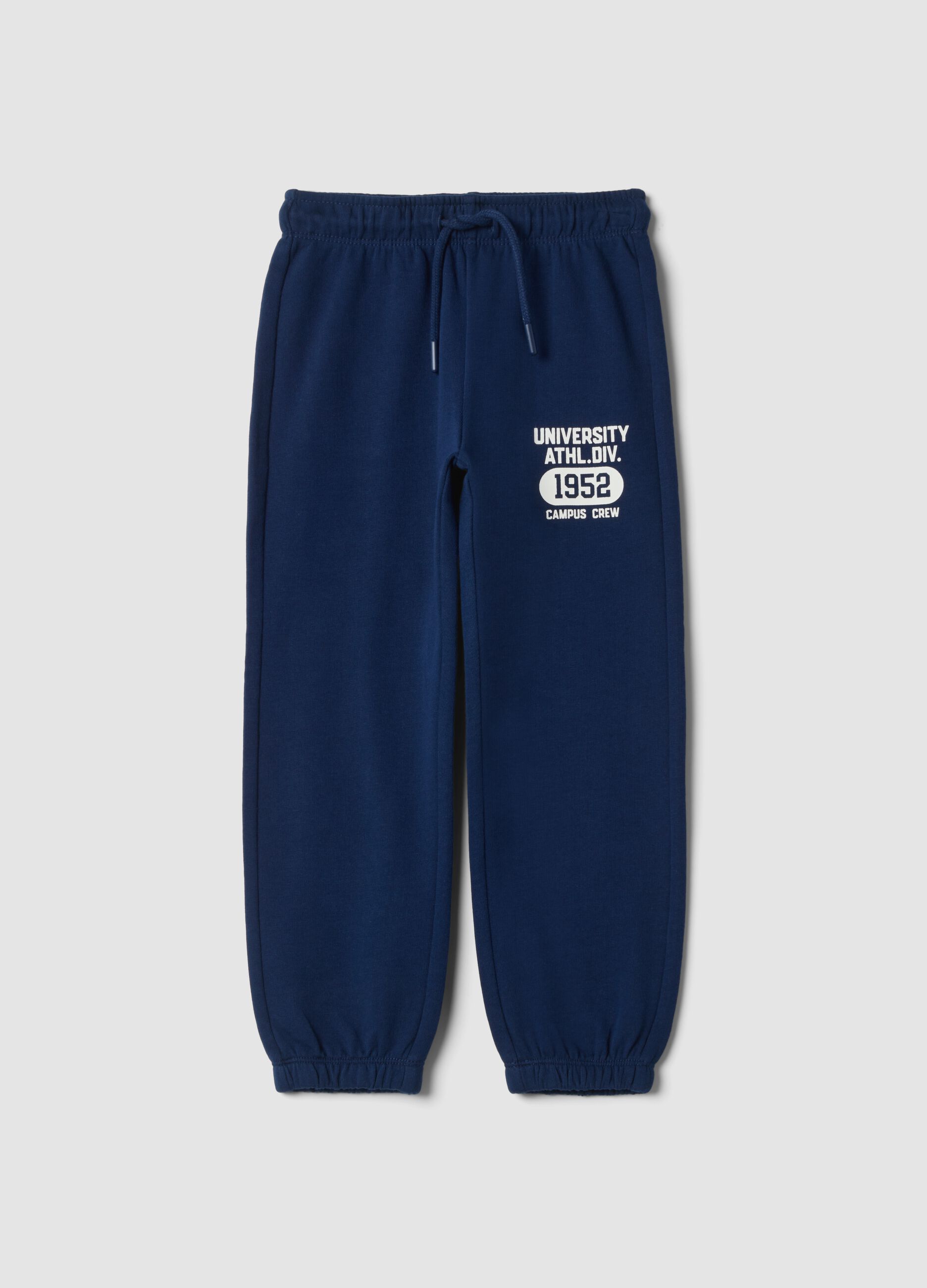 Pantaloni jogger blu in puro cotone con stampa