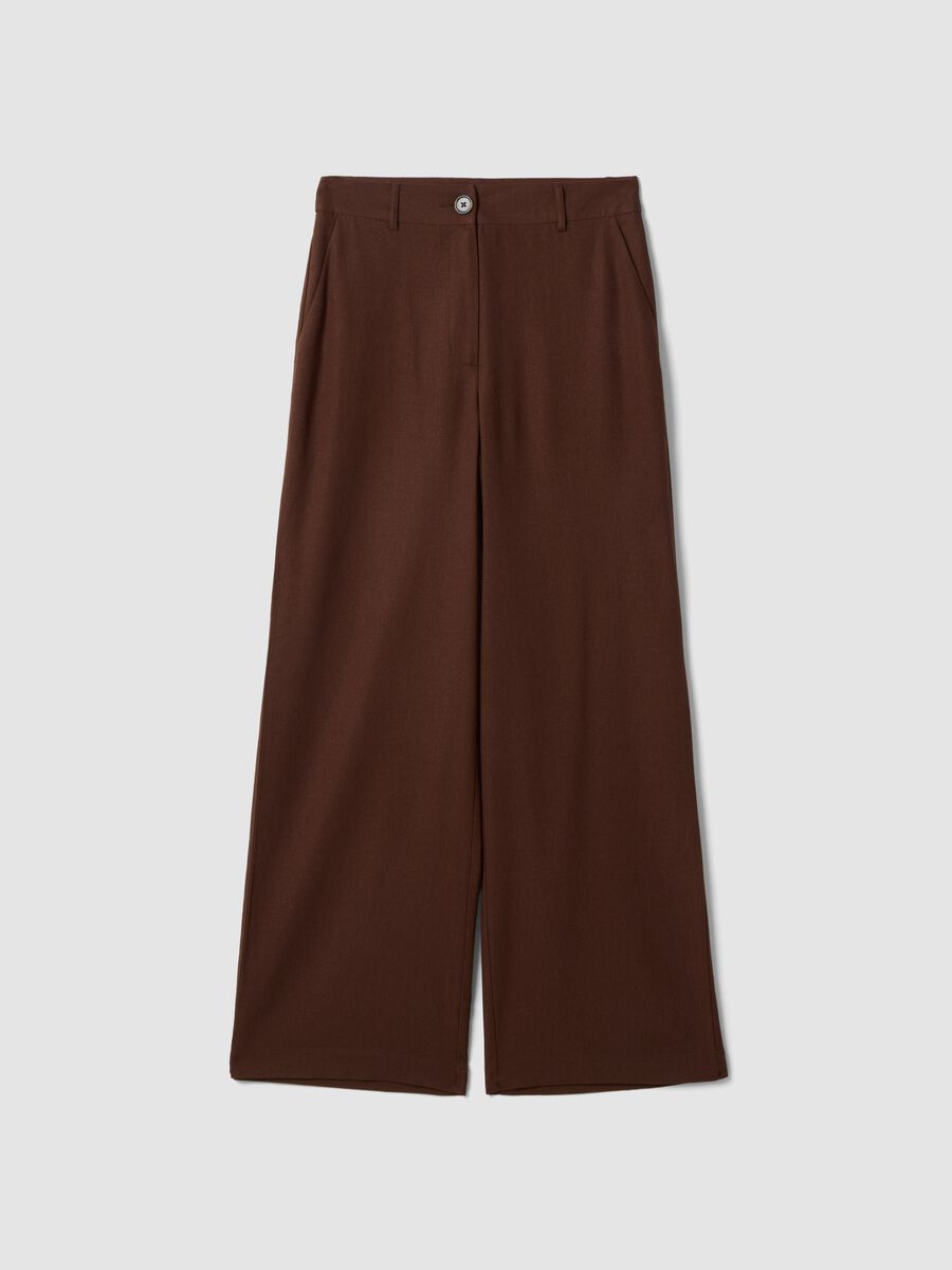 Brown straight chino trousers in viscose and linen blend regular fit_4