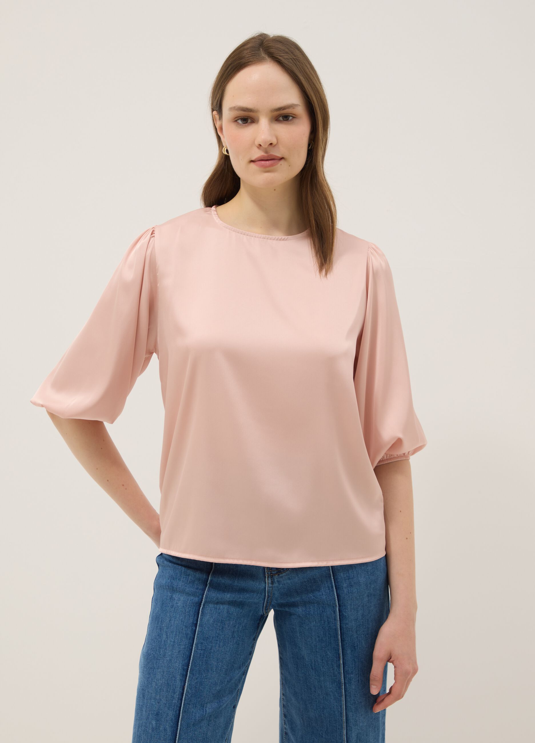Pink long-sleeve regular fit top with teardrop closure