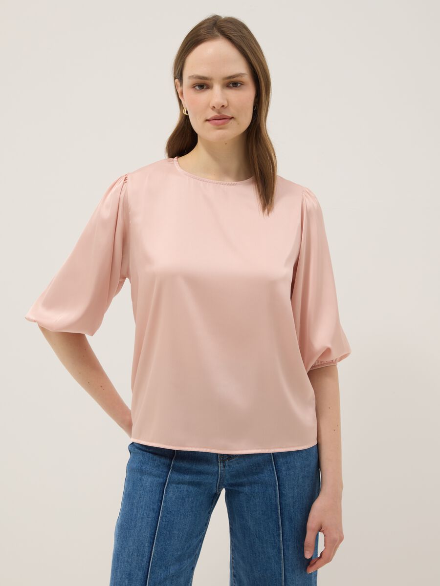 Maglia a maniche lunghe rosa regular fit con chiusura a goccia_0