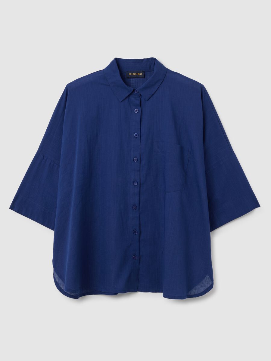 Oversized blue pure cotton women's shirt_4