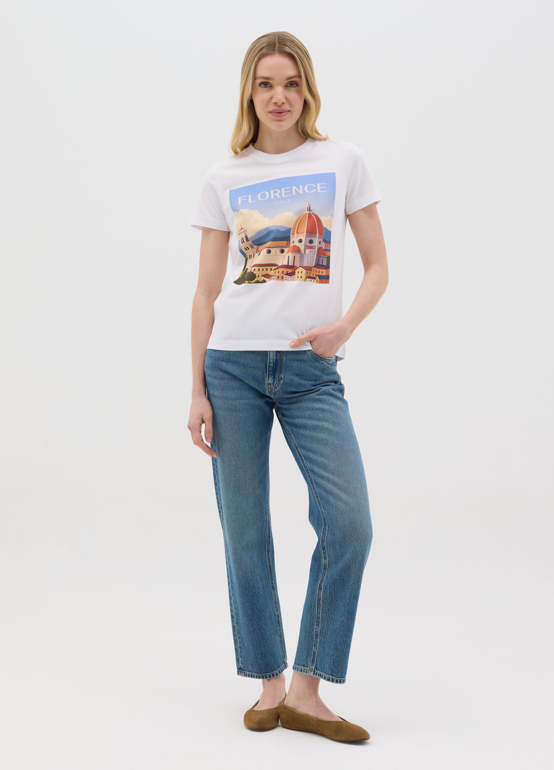 White T-shirt with Florence print by Ovs