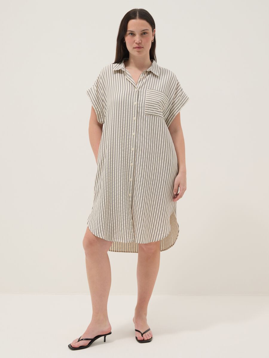 Beige striped viscose-blend shirt dress_0