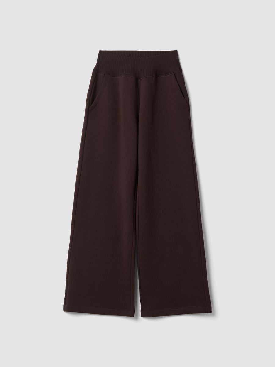 Pantaloni marroni in misto cotone fleece straight fit_0