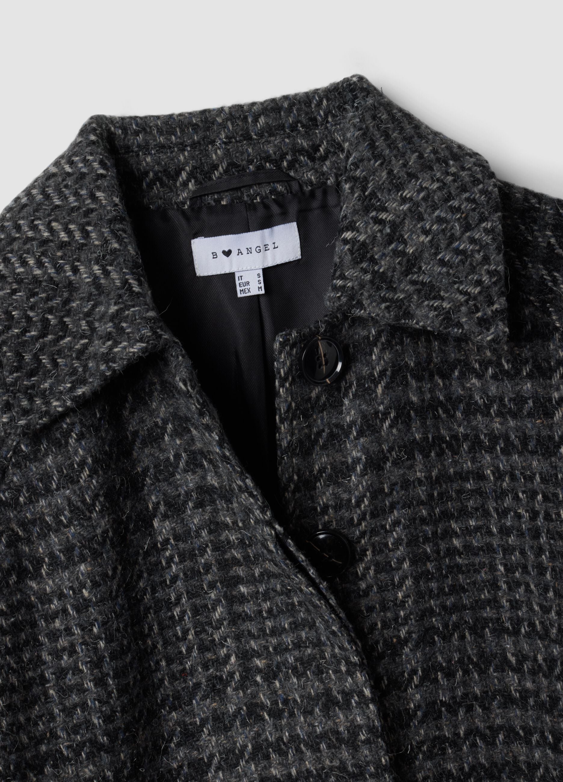Grey houndstooth wool-blend coat