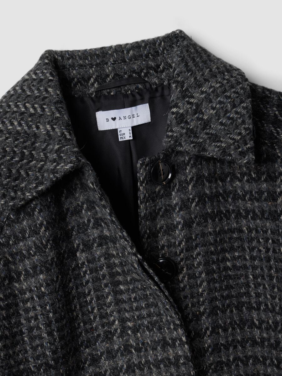 Cappotto grigio in misto lana a fantasia pied de poule_1