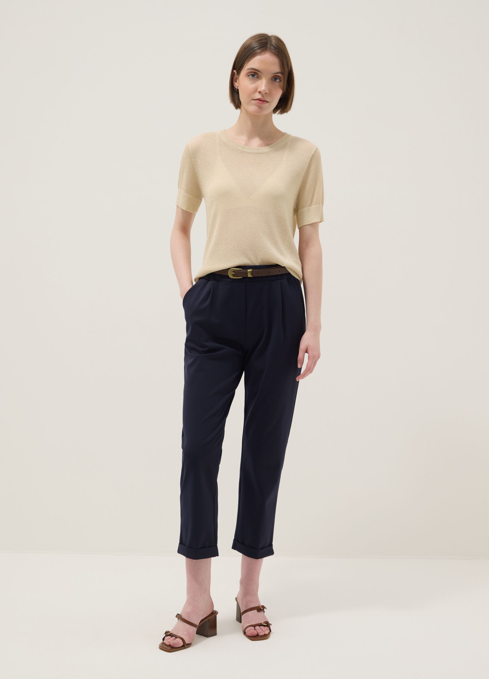 Blue Stretch Cotton Blend Trousers Regular Fit