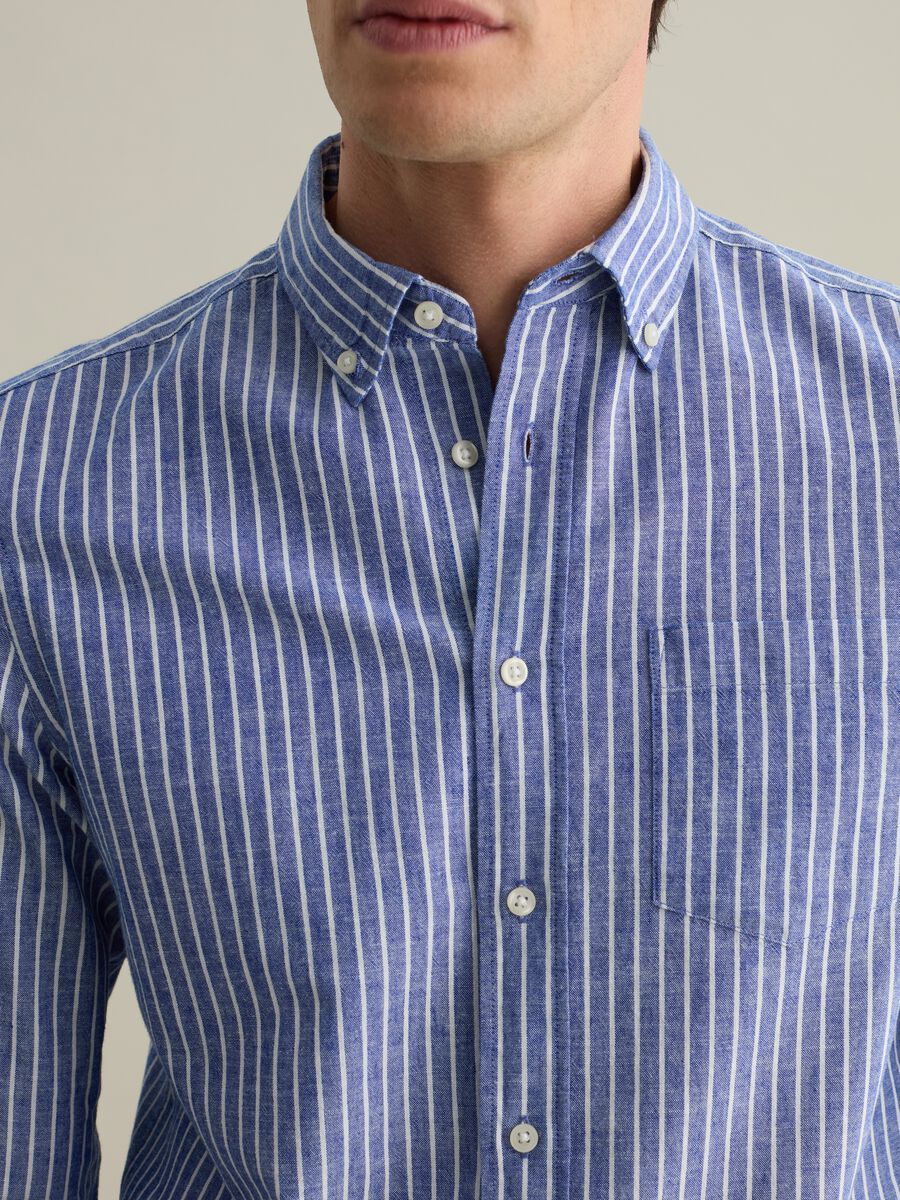 Striped regular-fit shirt in cotton and linen_3
