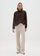 Beige wide leg stretch cotton trousers_0