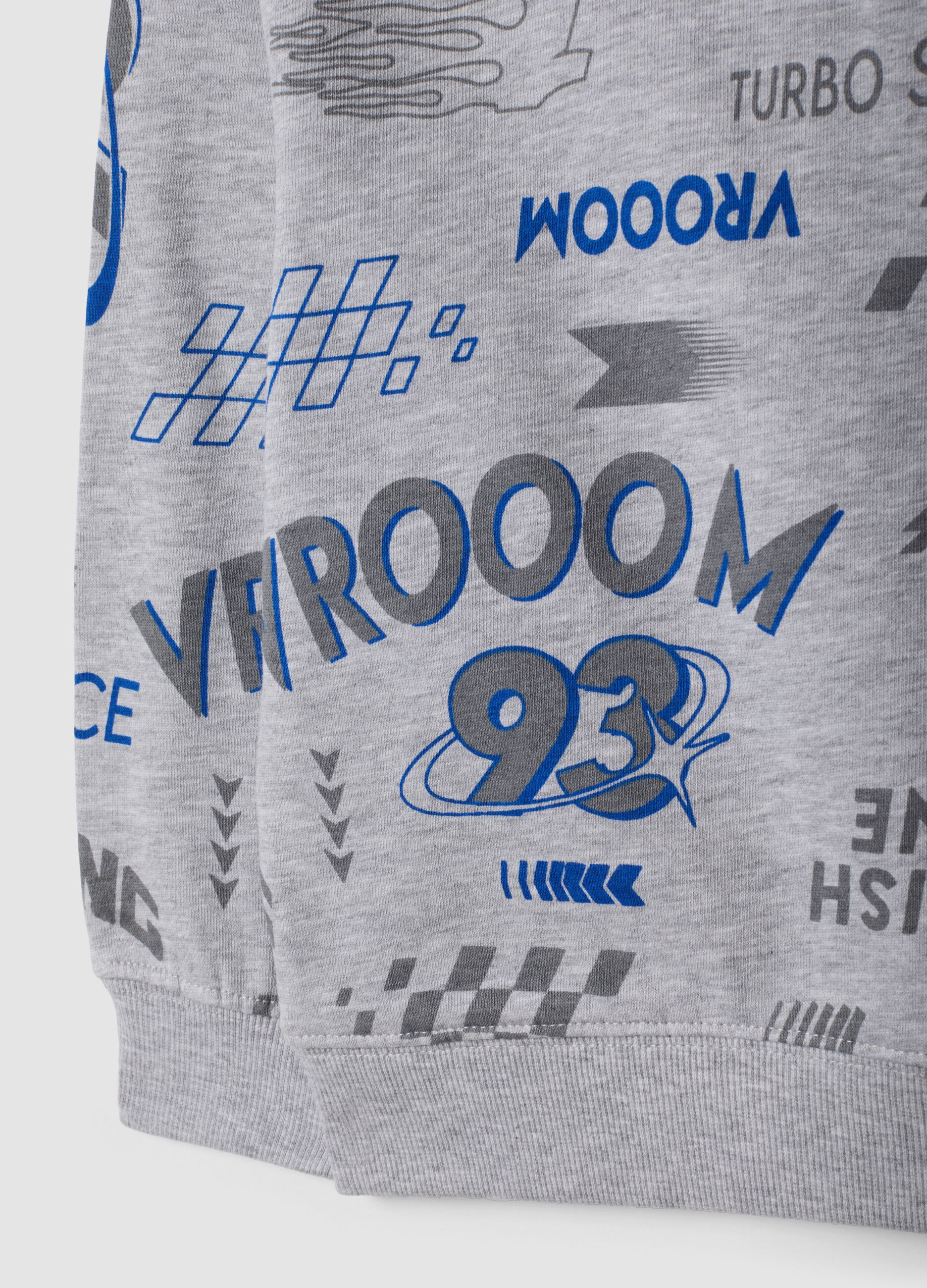 Felpa grigia in misto cotone e viscosa con stampe racing over fit
