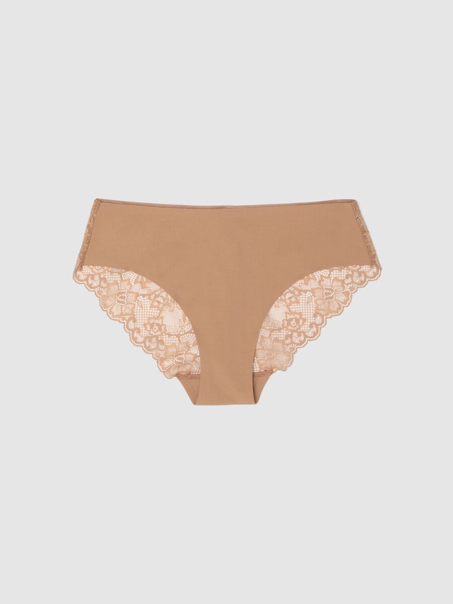 Beige regular fit briefs with lace details_4