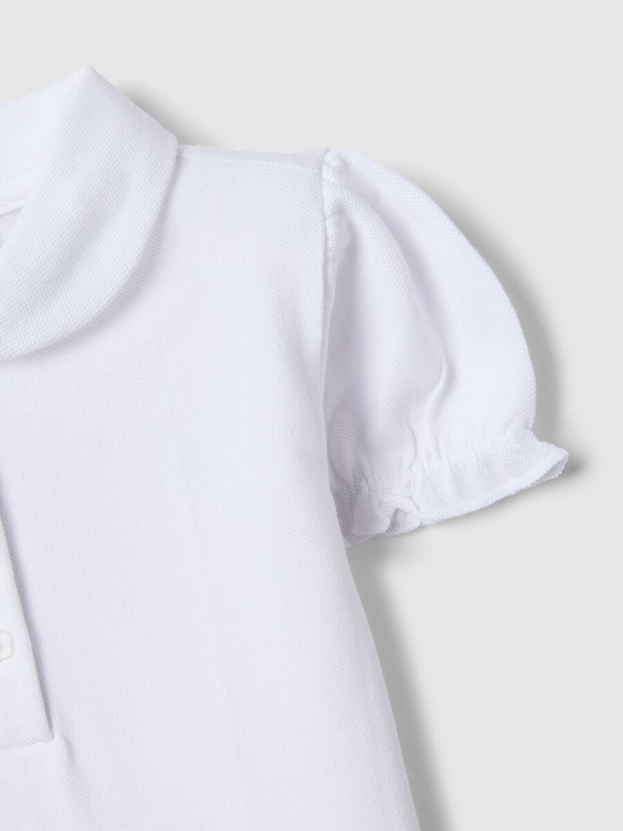 White pure cotton polo for girls, regular fit with ruched sleeves_2