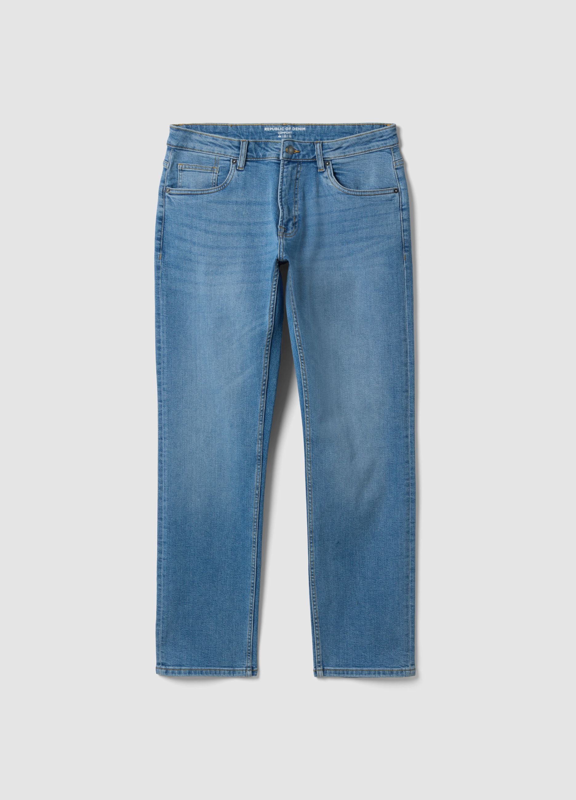 Light blue stretch cotton comfort-fit jeans