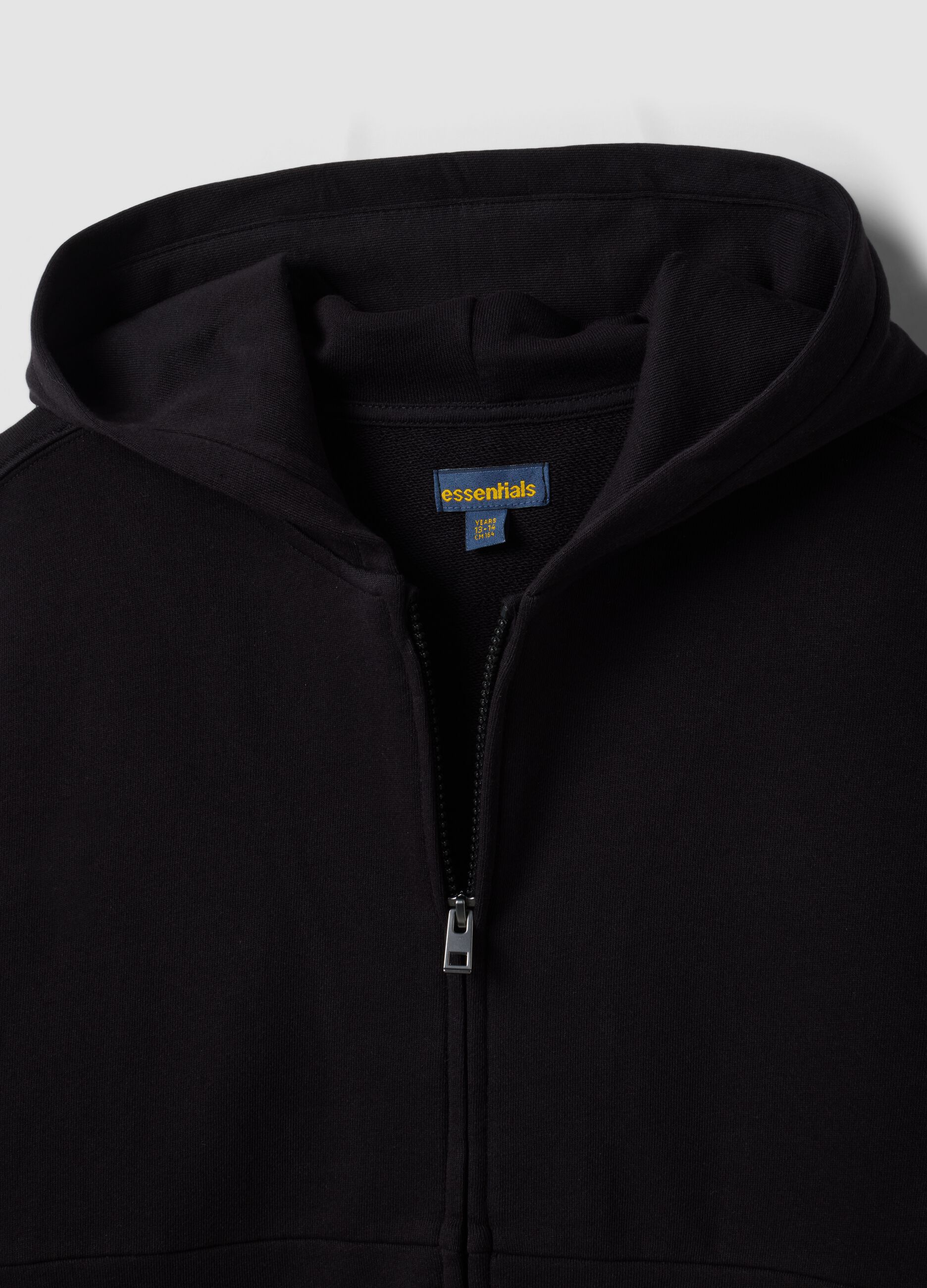 Black organic cotton zip-up hoodie