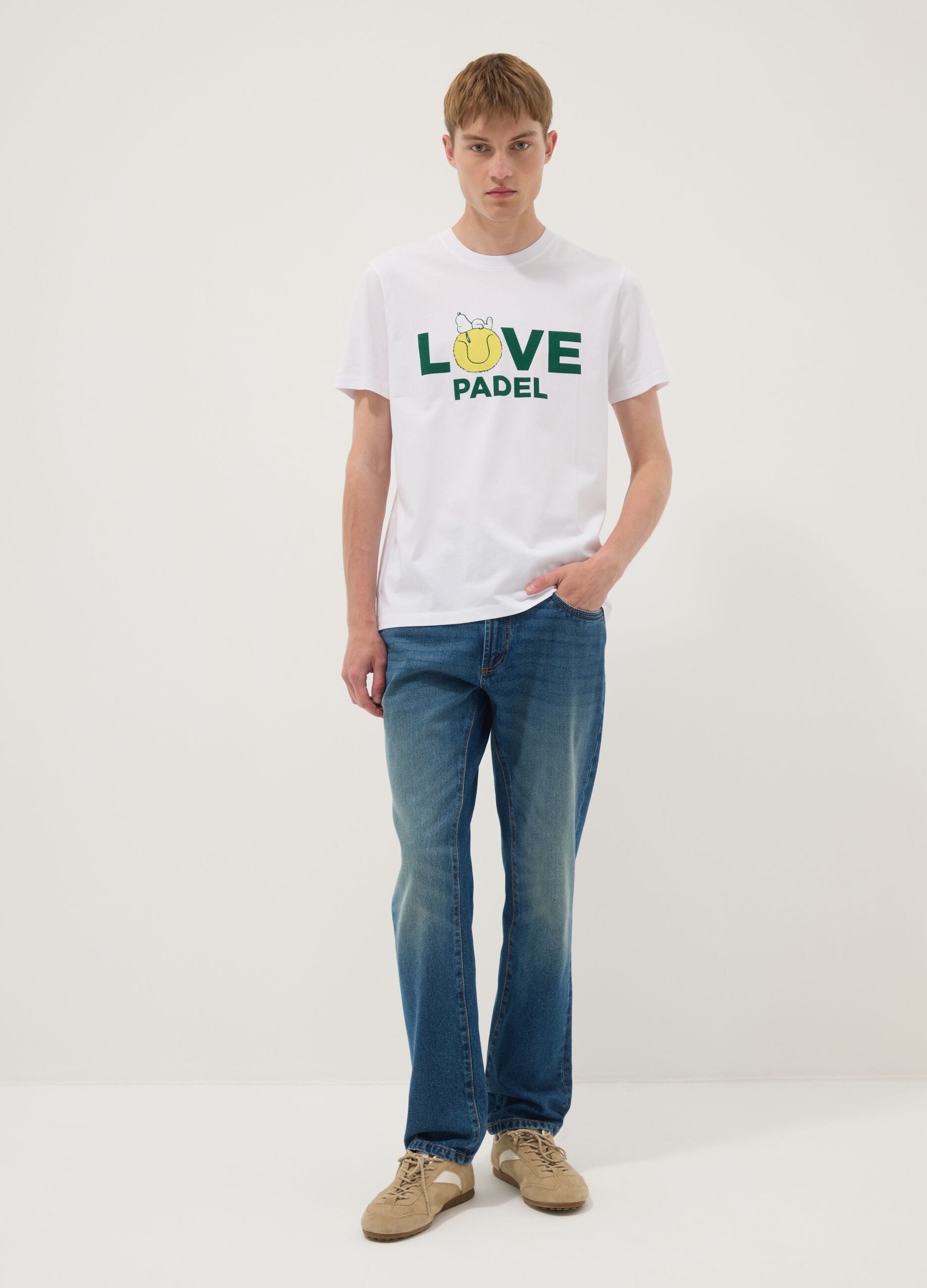 White pure cotton T-shirt with front print
