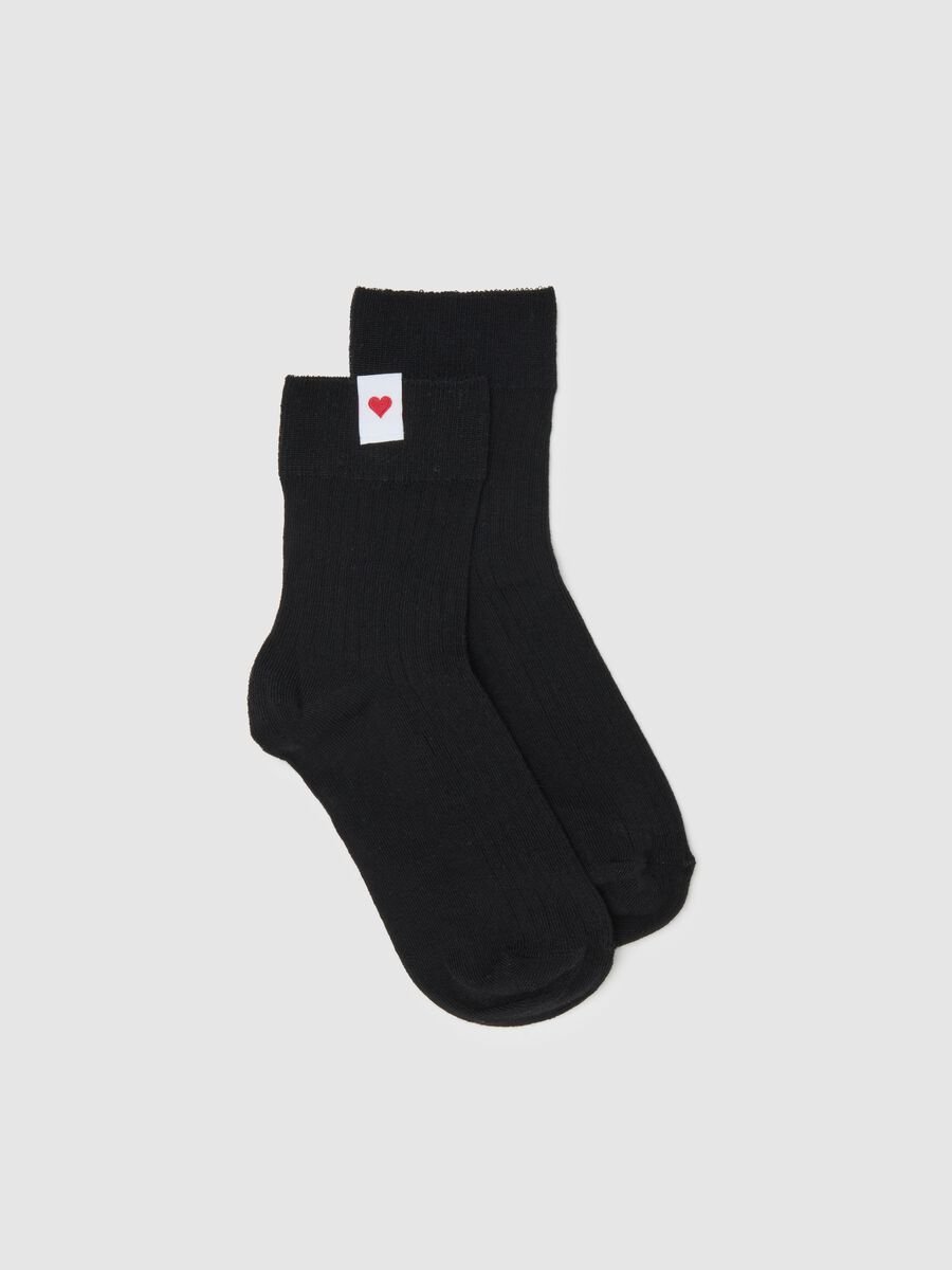 Calzini in misto cotone neri elasticizzati con cuore_0