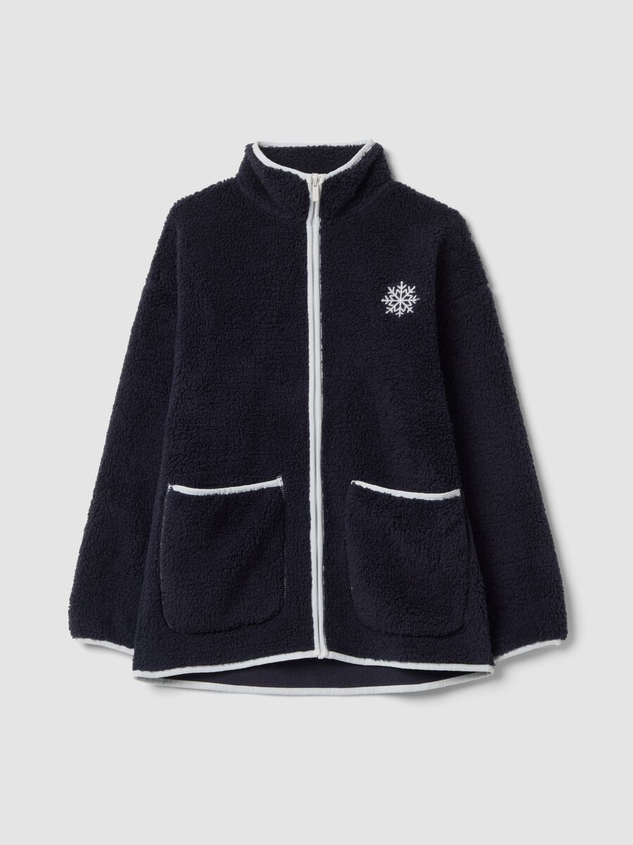 Vestaglia sherpa blu con zip e due tasche_0