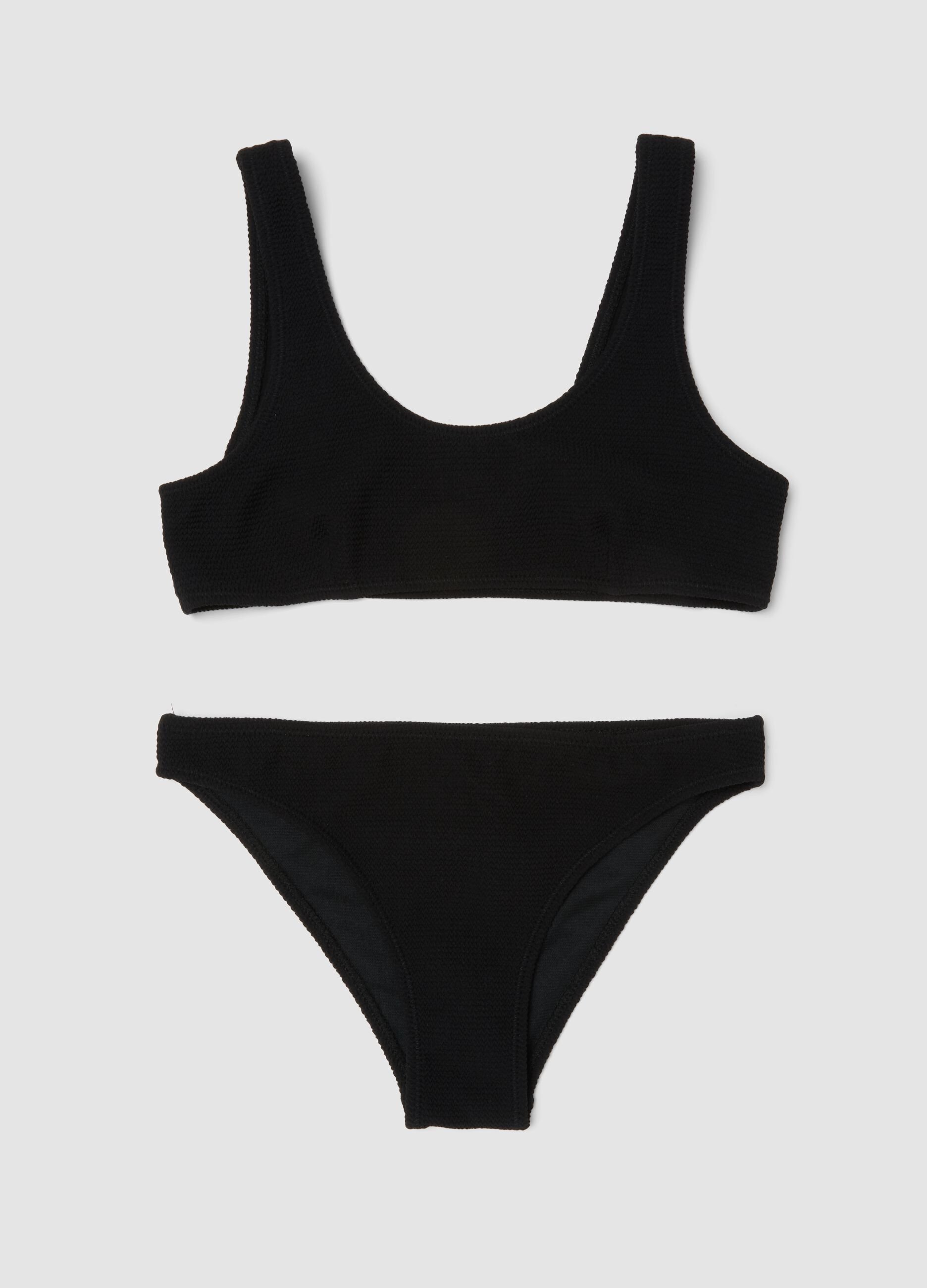 Black textured stretch-fabric bikini