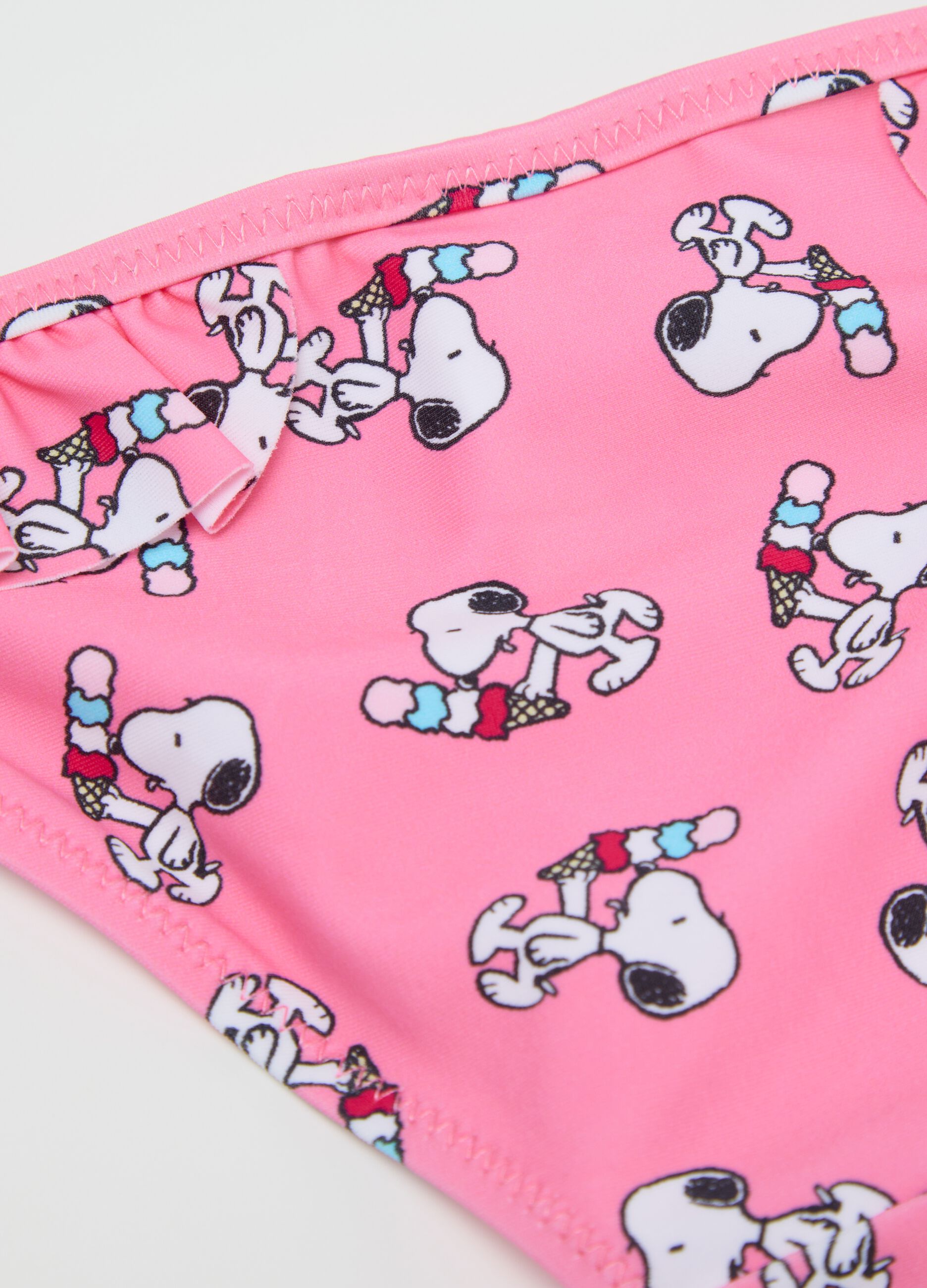 Costumino da bagno da bambina in tessuto elasticizzato rosa con stampa Snoopy