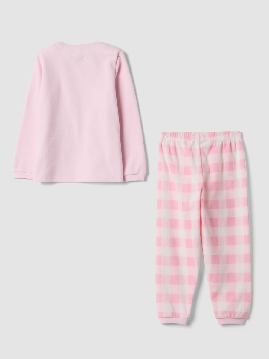 Pink crew-neck pyjamas with cat print and checked trousers_1