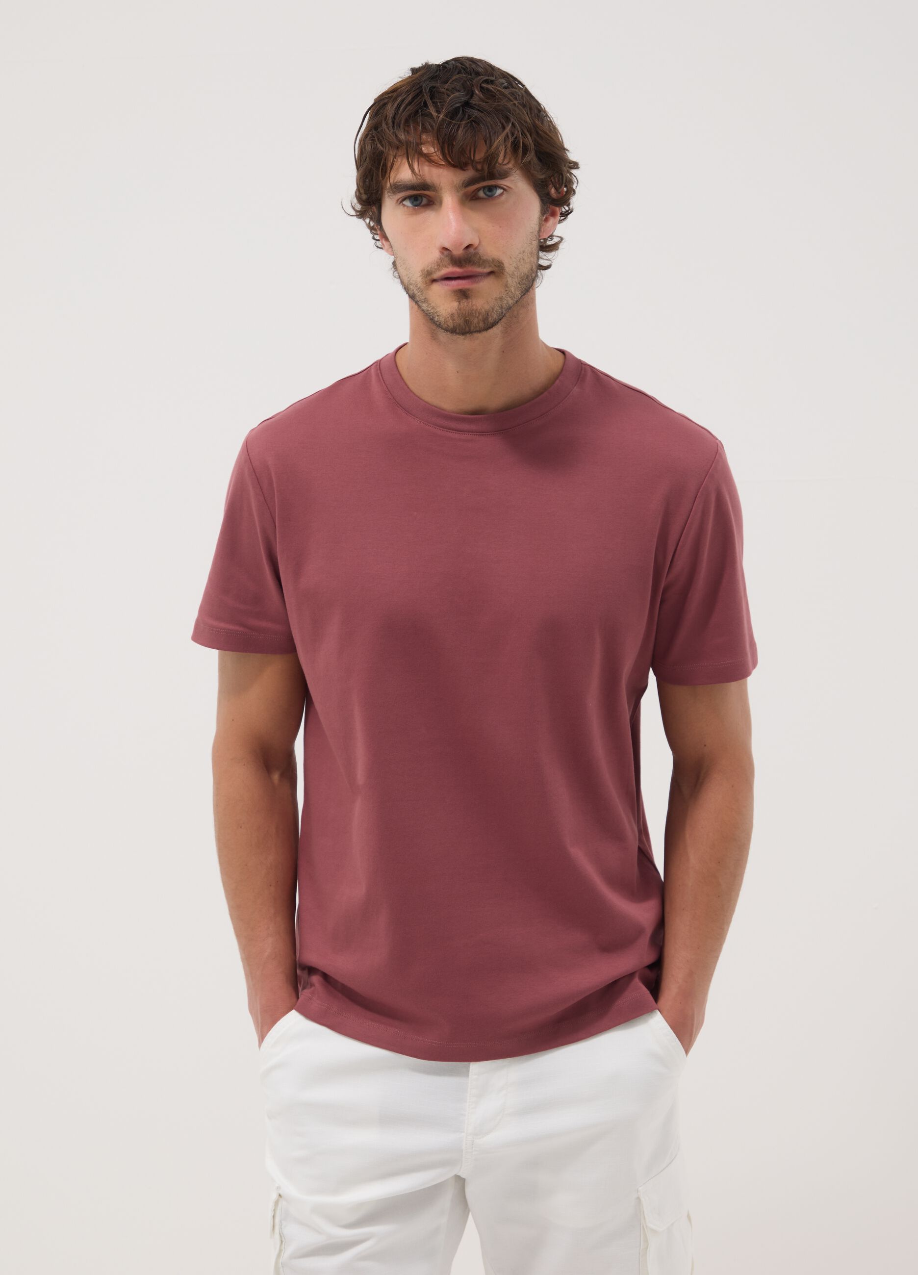 T-shirt rossa in puro cotone mercerizzato slim fit