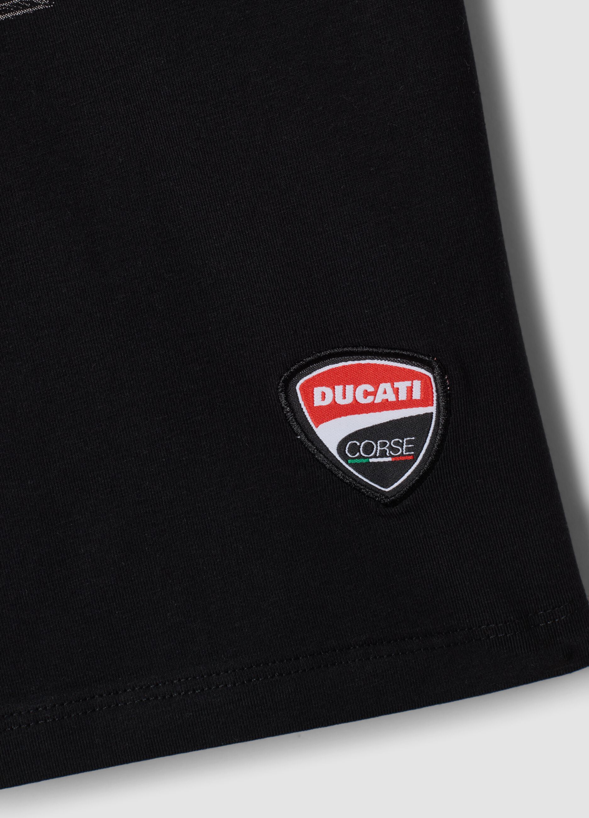 Black short-sleeved stretch-cotton T-shirt with motorbike print