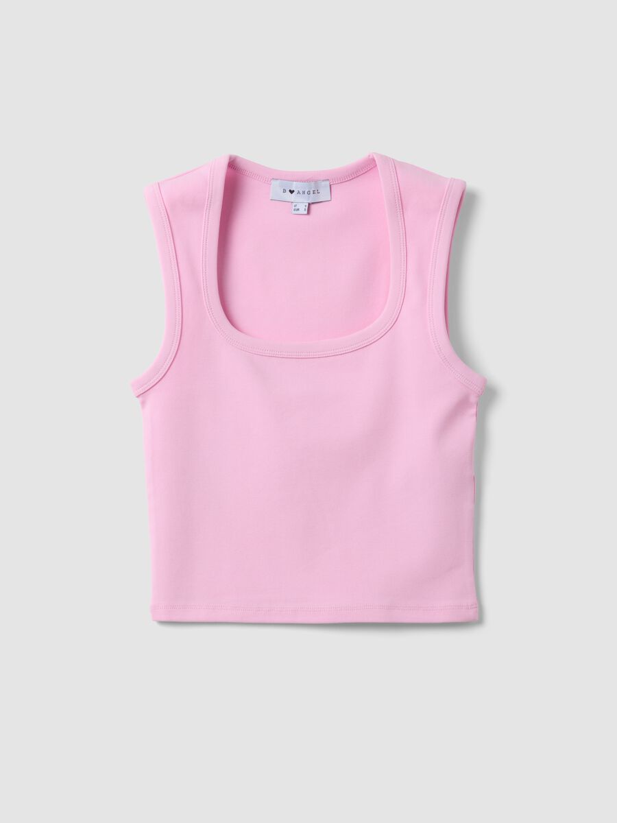 Pink cropped stretch-cotton tank top_0
