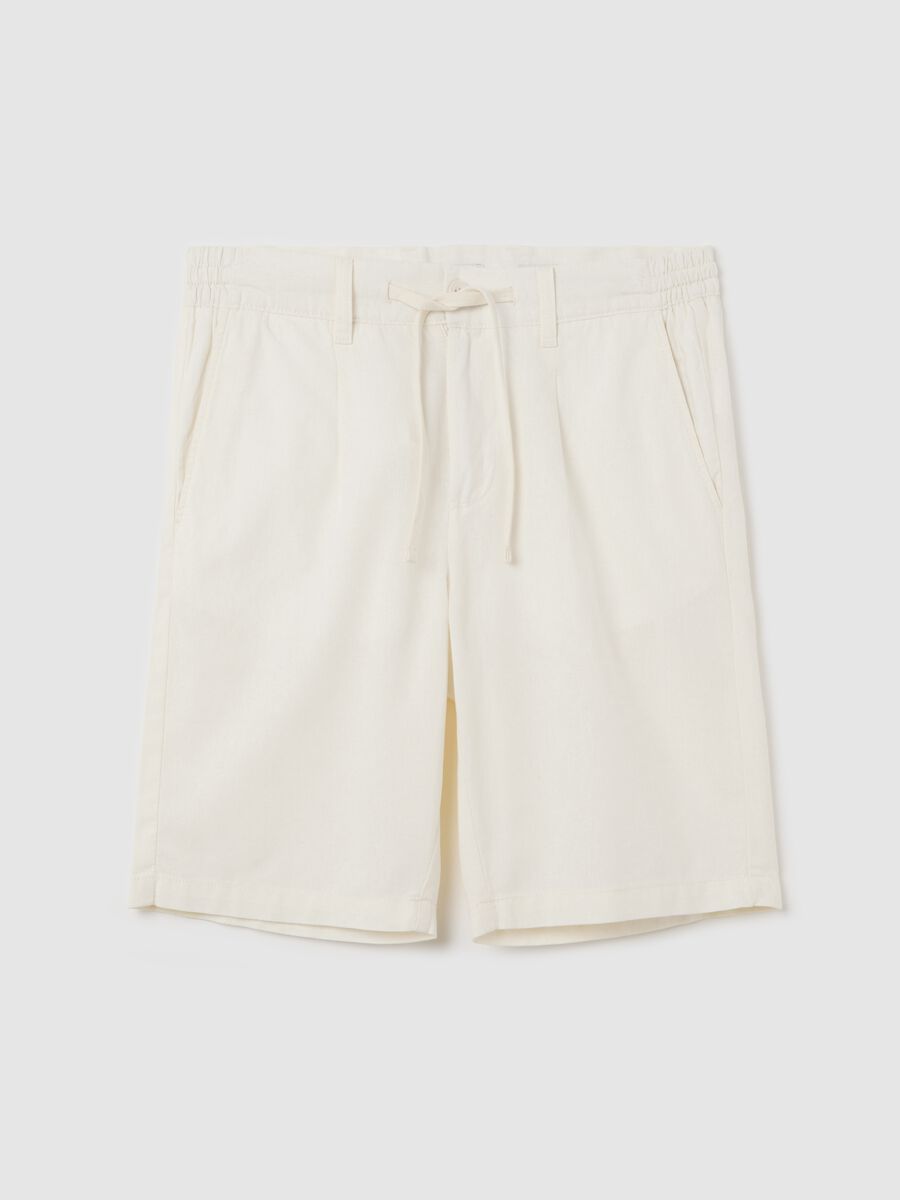 Men’s white cotton and linen regular-fit shorts_4