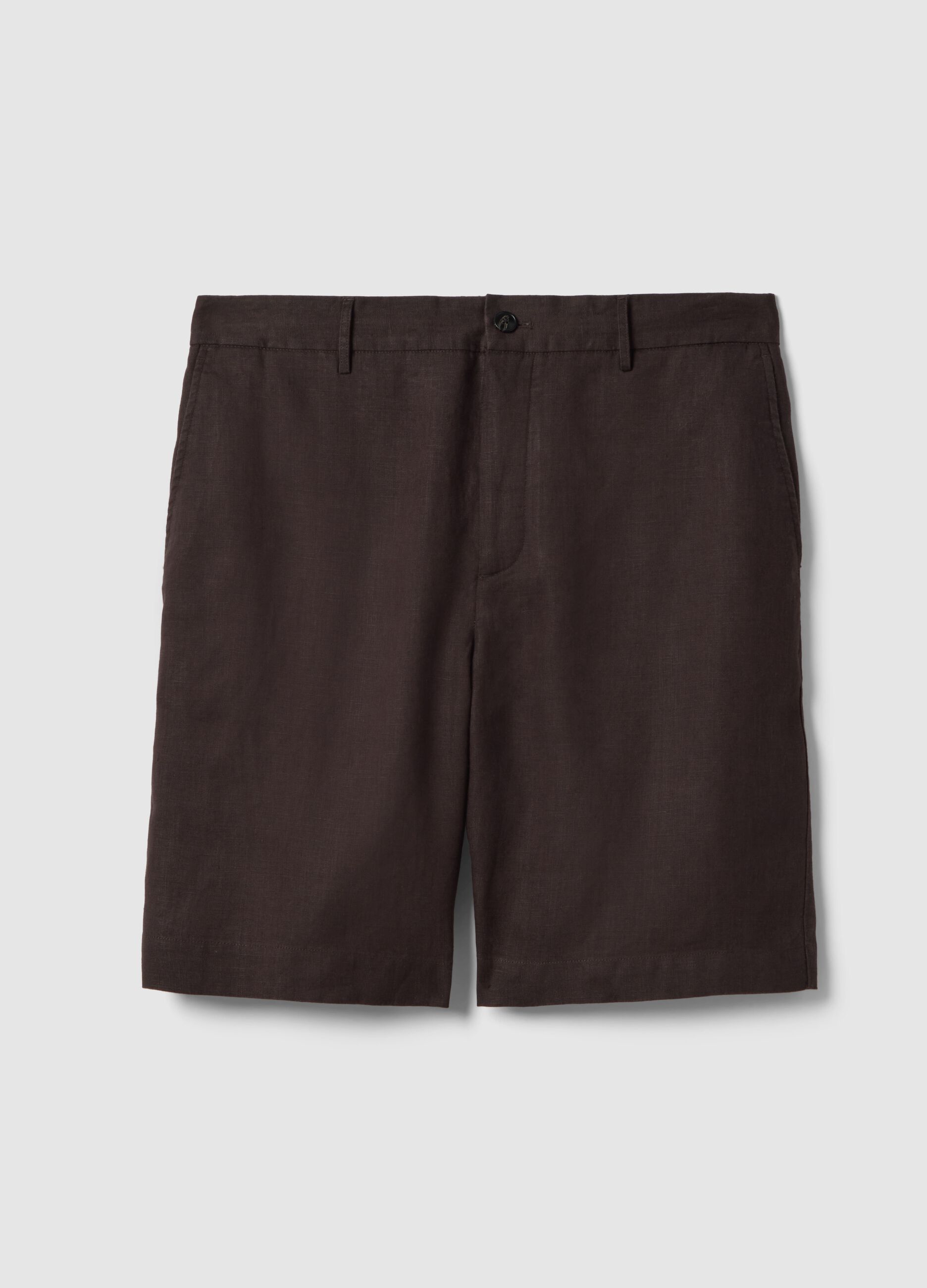 Brown pure linen Bermuda shorts with regular fit