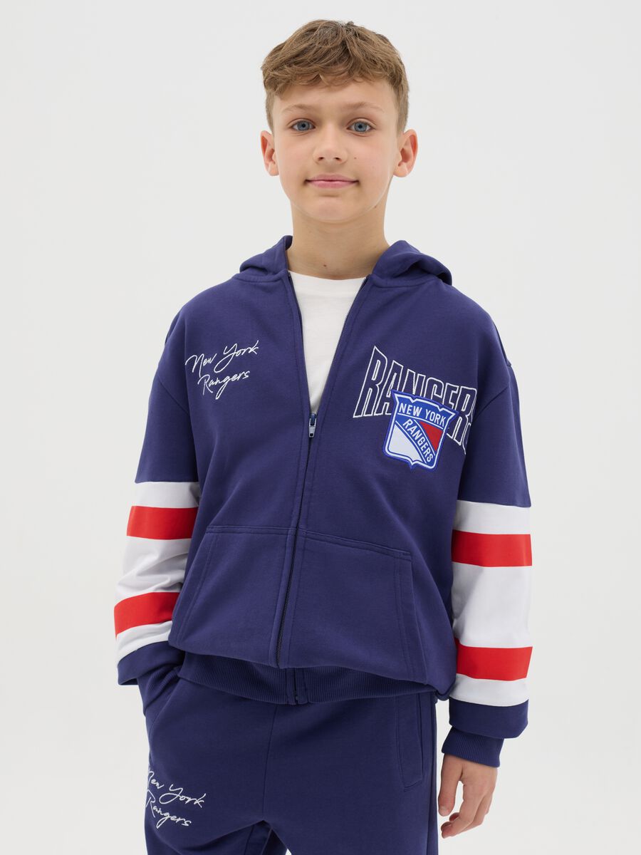 Blue and red New York Rangers full-zip sweatshirt with hood_0