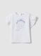 White stretch cotton T-shirt with short ruffle sleeves for baby girl, regular fit_0