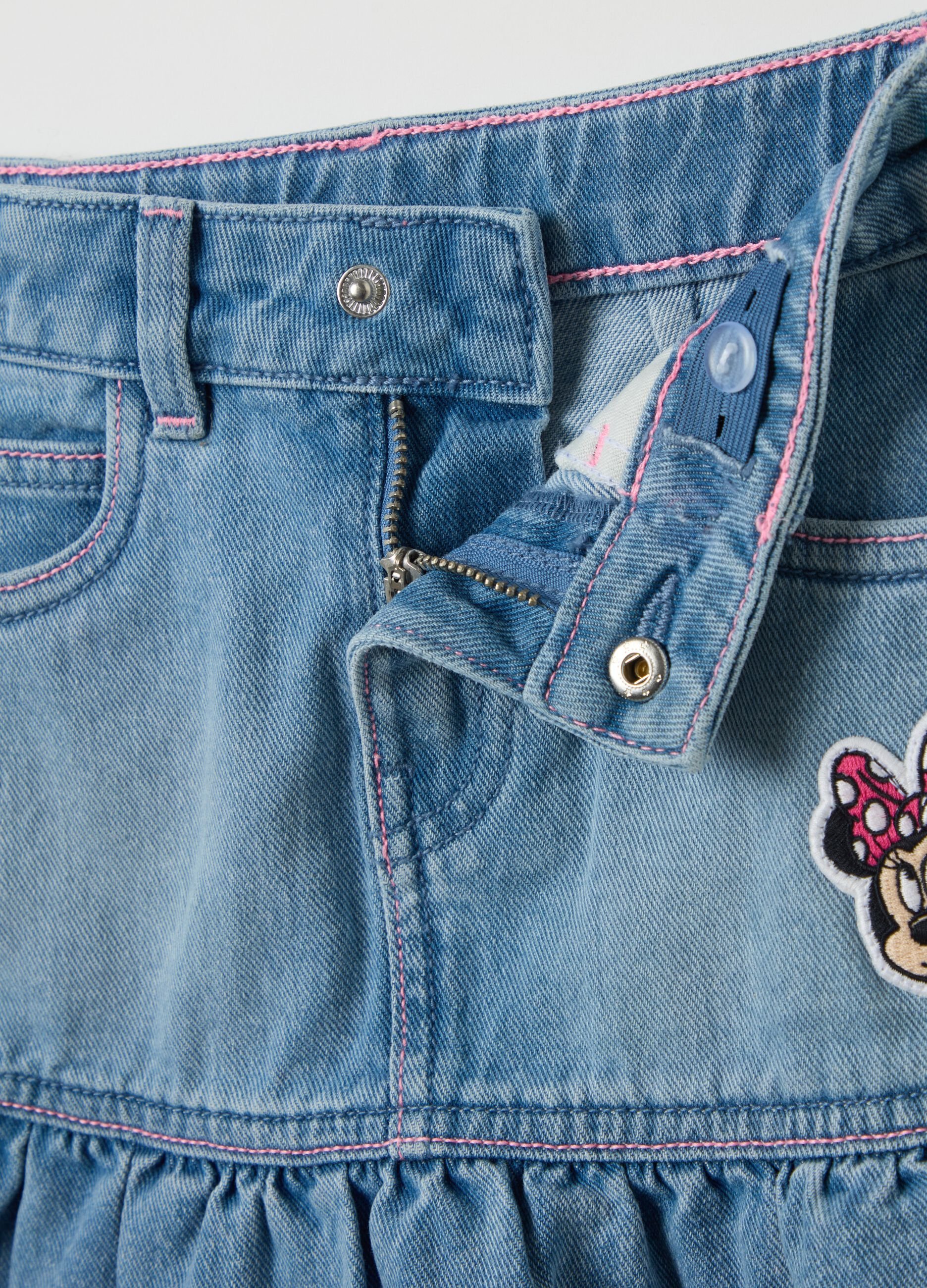 Denim skirt with flounce and Minnie Mouse patch