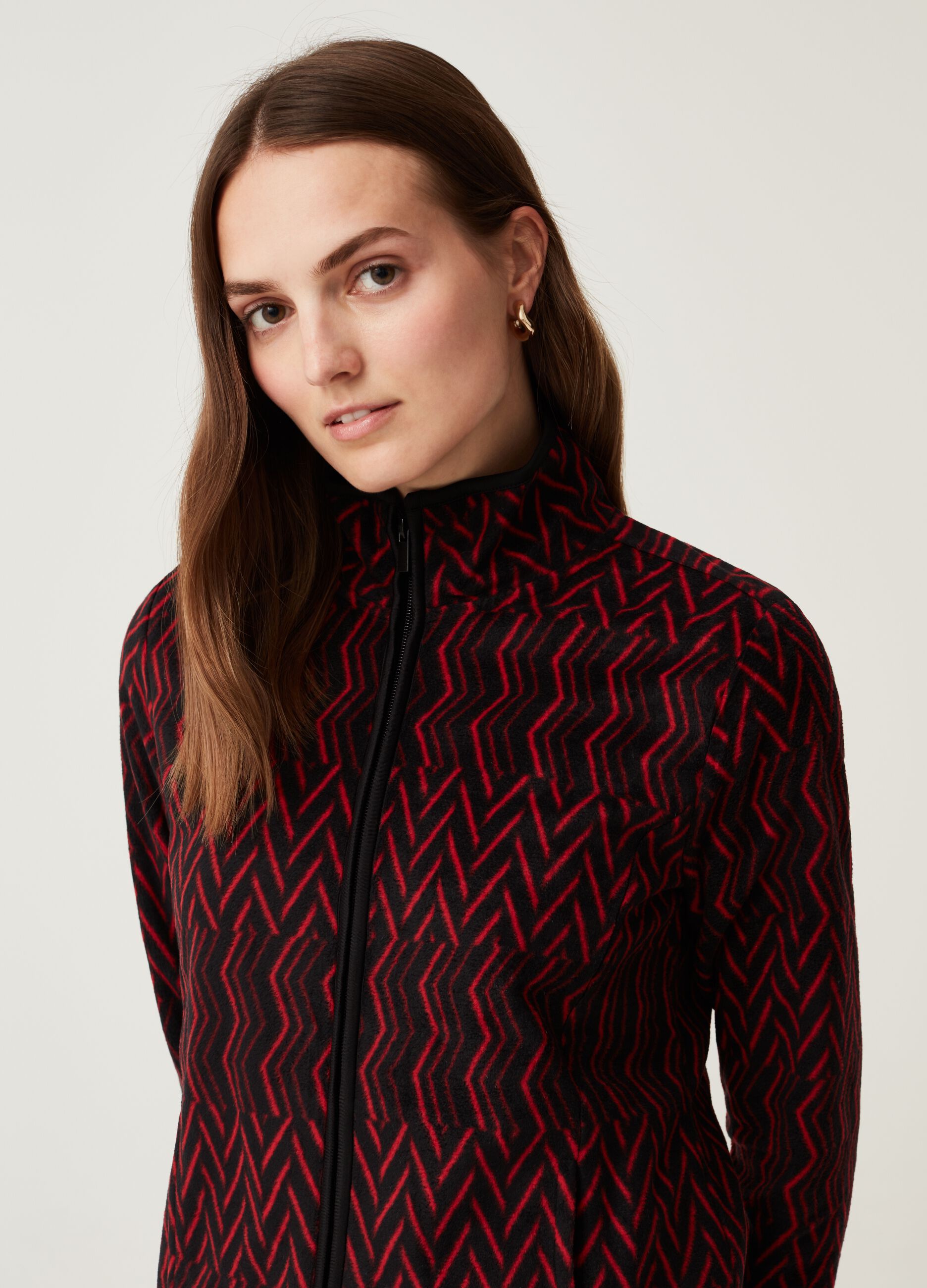 Full-zip in pile stampa a zigzag_0