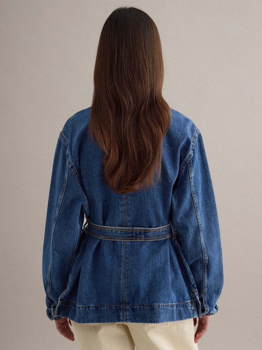 Blue denim jacket, pure cotton, regular fit with belt_3