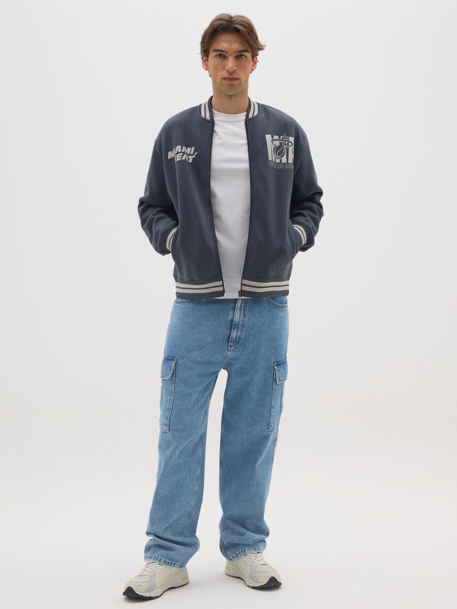Blue cotton blend bomber jacket with Miami Heat lettering_1