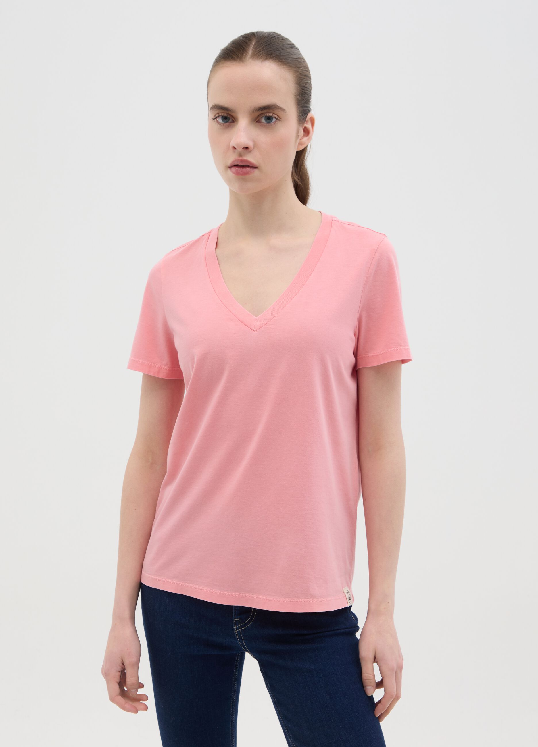 Women’s pink regular-fit T-shirt in 100% cotton with round neck