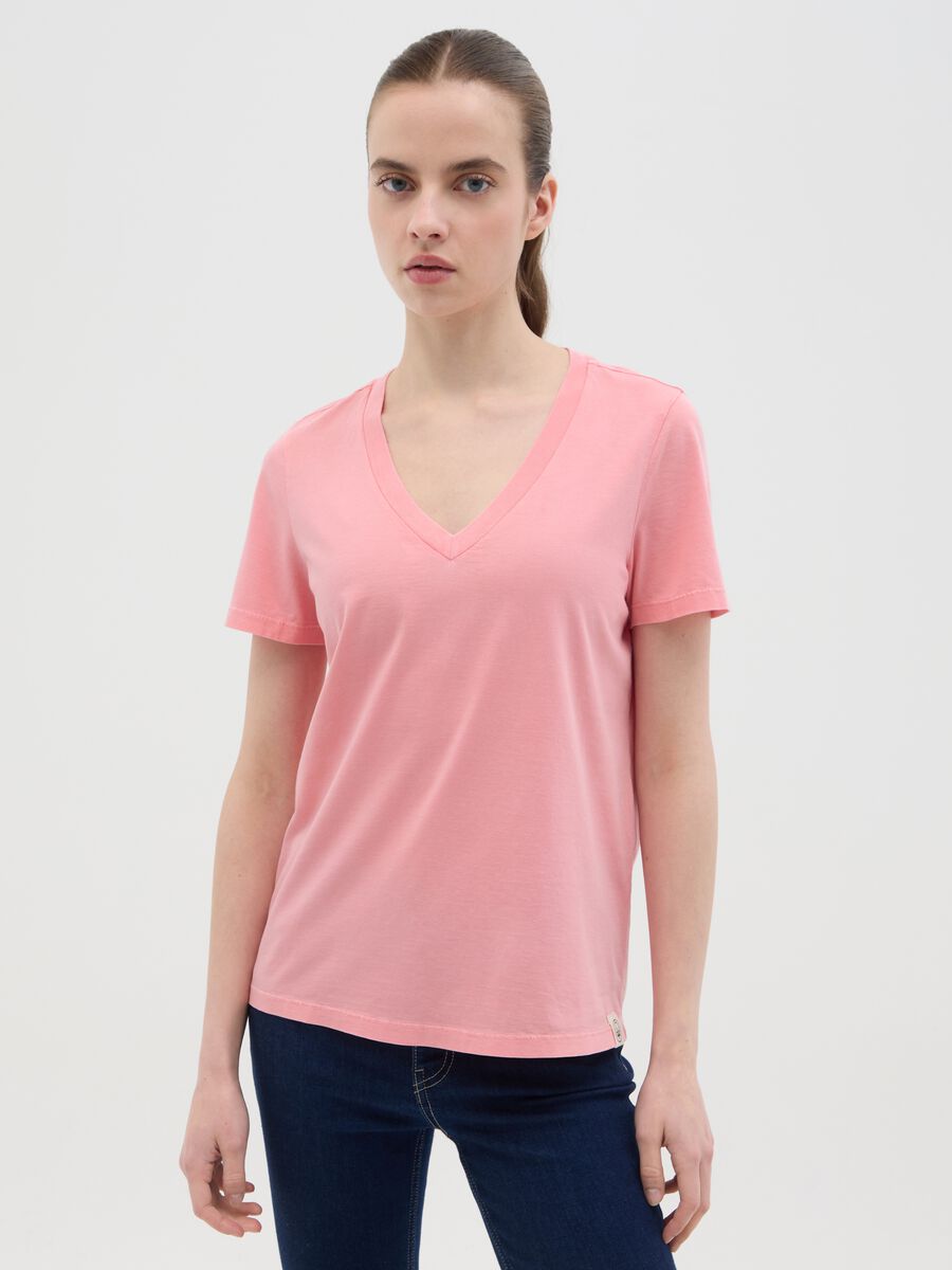 Women’s pink regular-fit T-shirt in 100% cotton with round neck_0