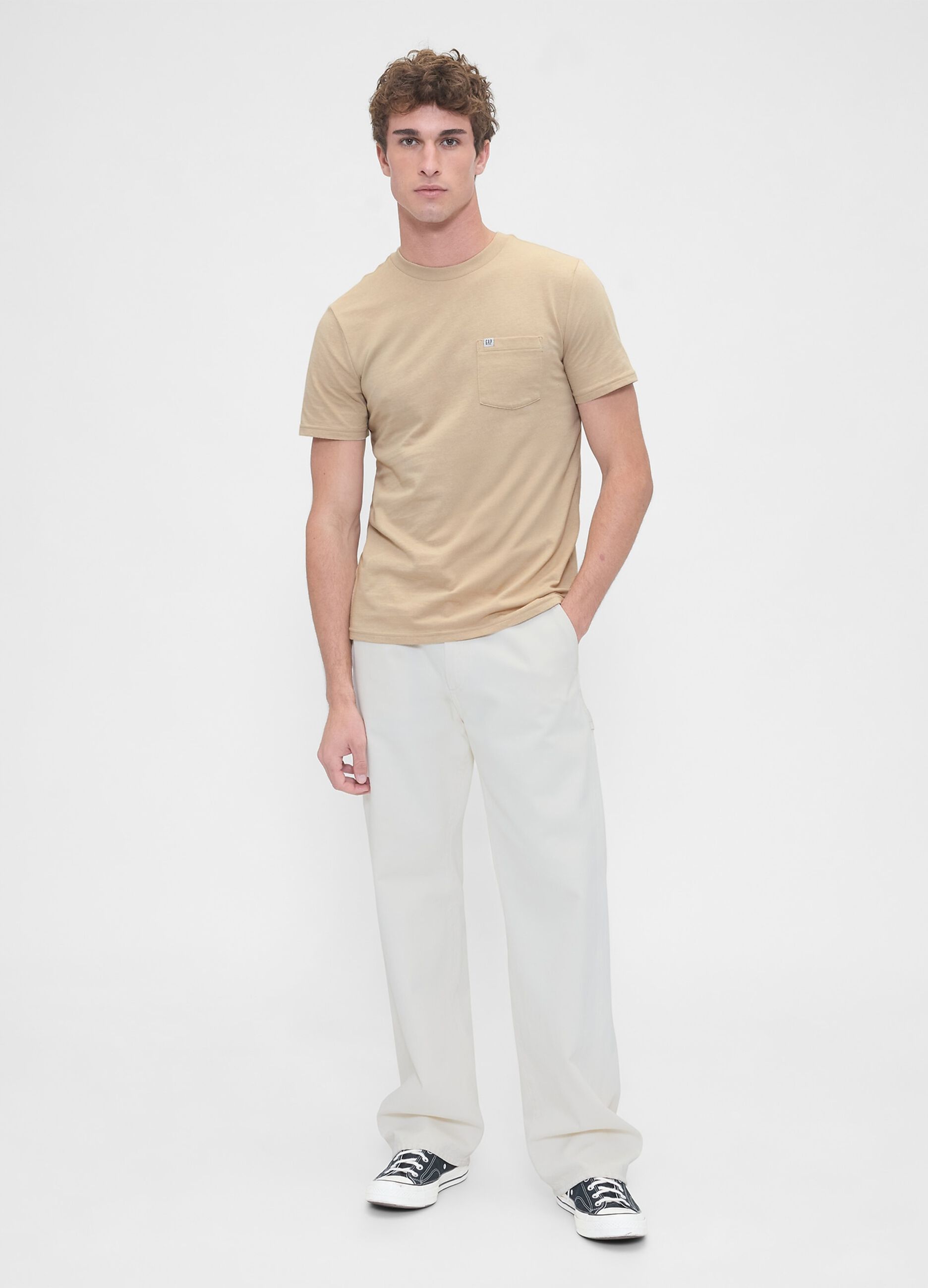 Beige Cotton Short Sleeve T-shirt