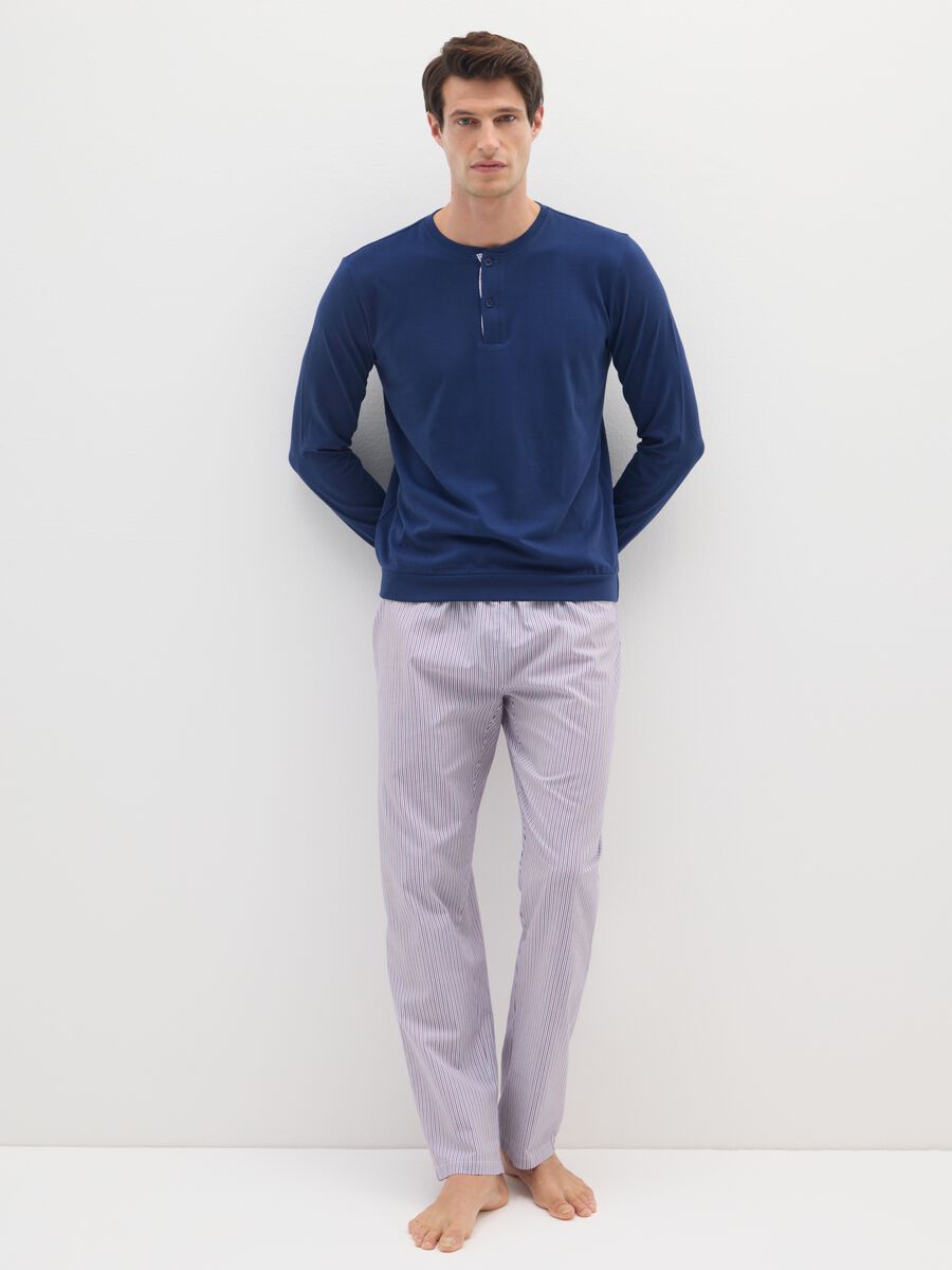 Multicolour striped long pyjamas in pure cotton regular fit_0