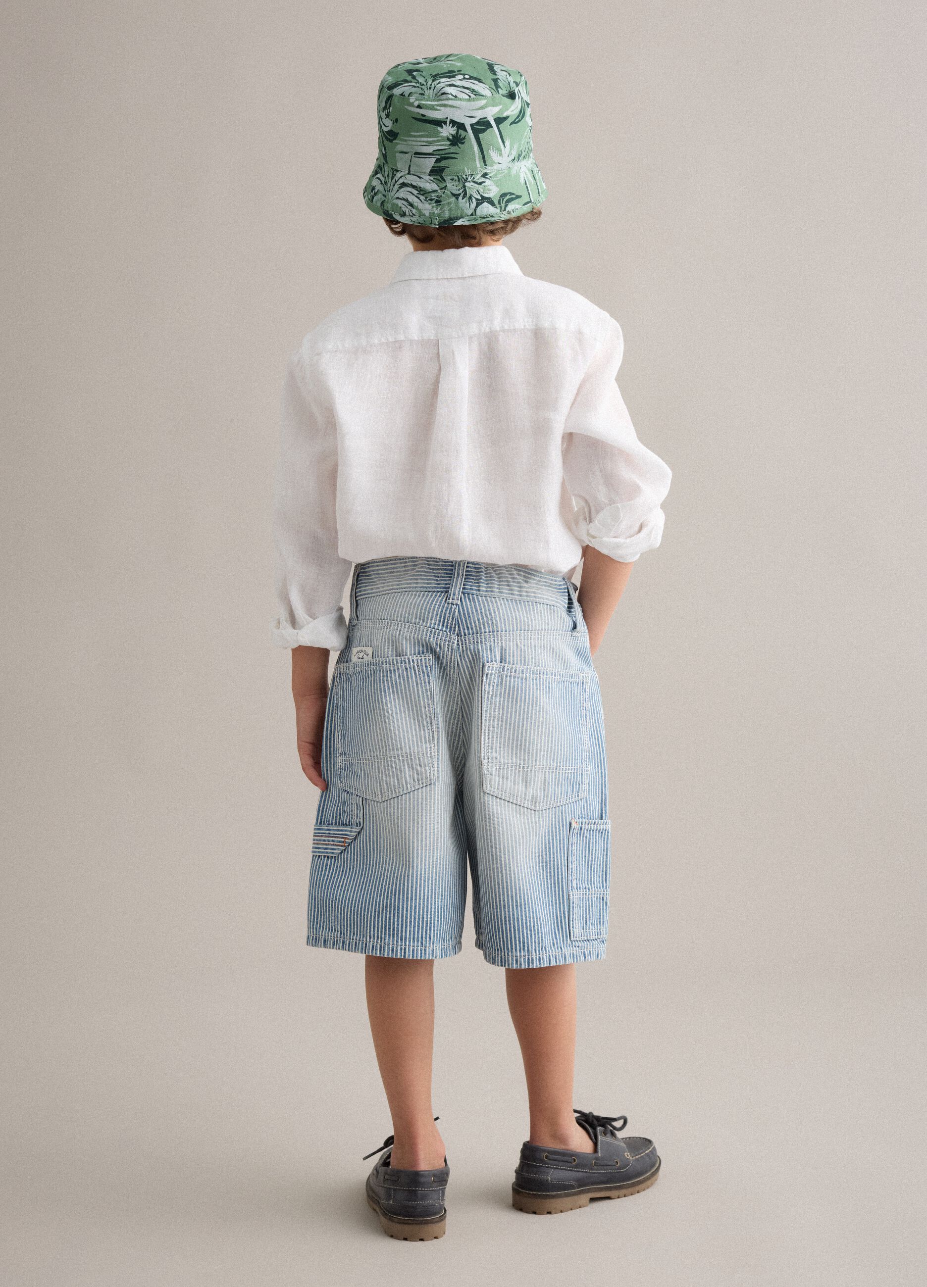 Sky-blue striped pure cotton Bermuda shorts