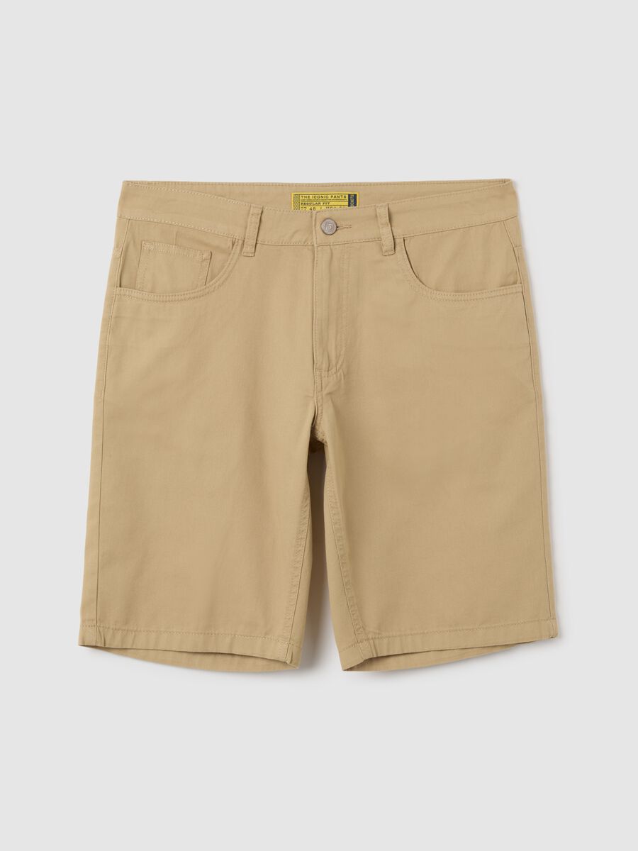 Bermuda da uomo in puro cotone beige regular fit_0