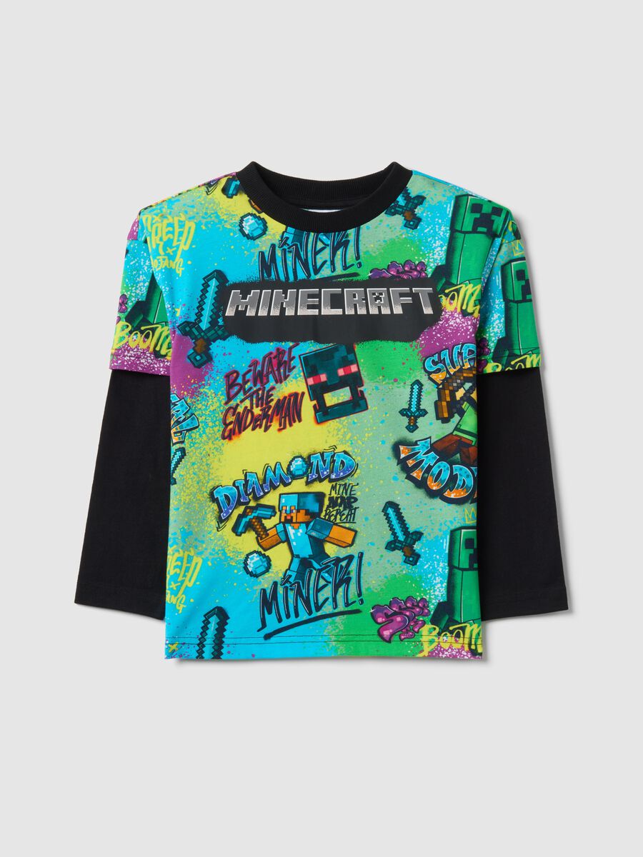 Multicolor pure cotton child's T-shirt with Minecraft print_0
