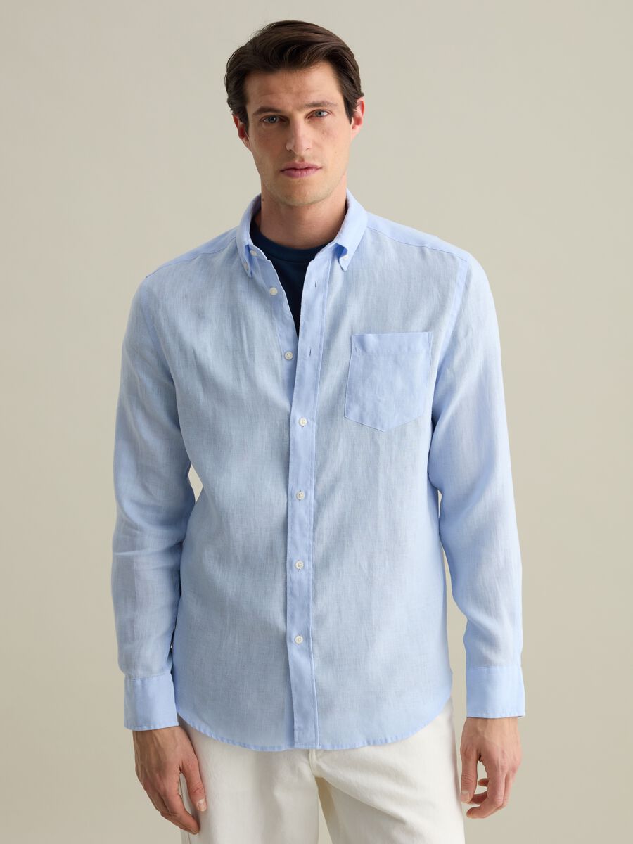 Regular-fit shirt in linen with pocket_0