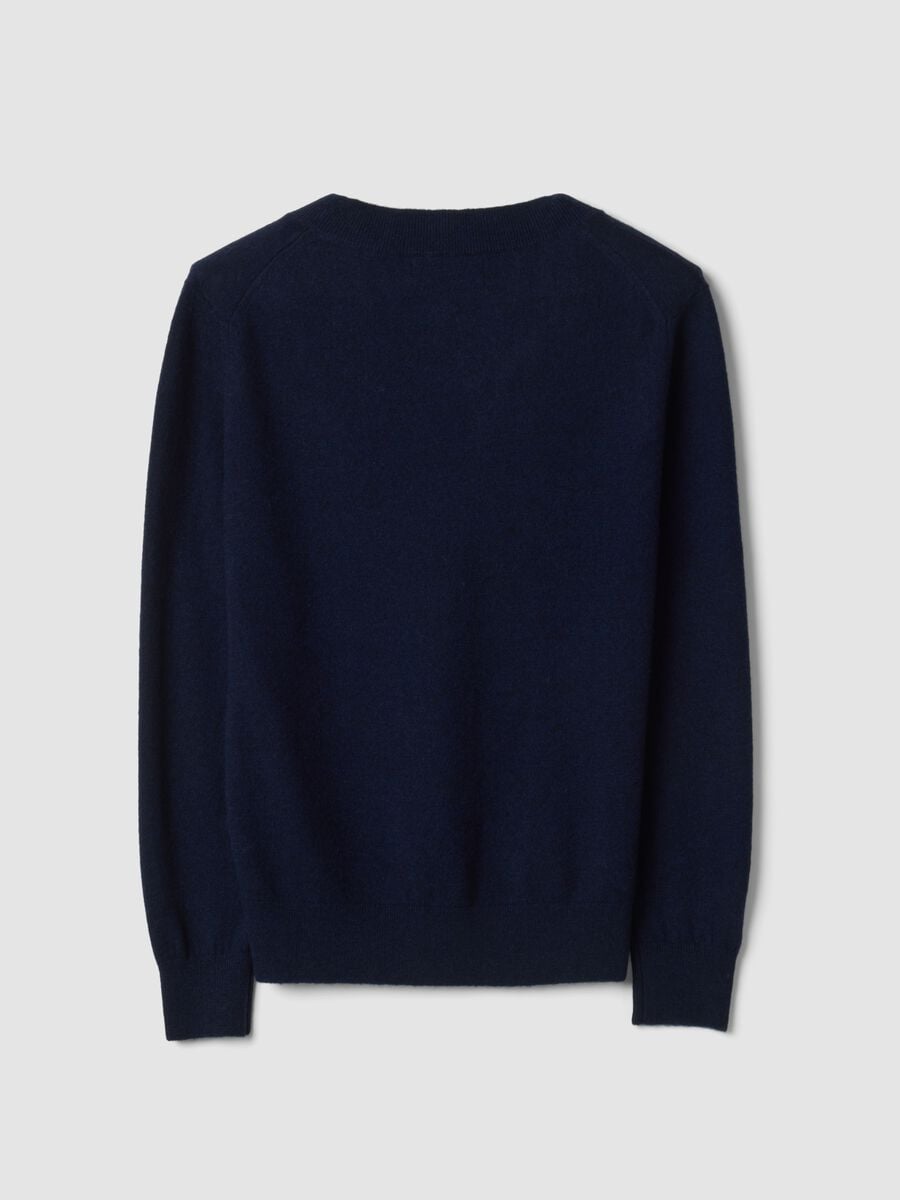 Blue pure wool jumper with deep V-neck_2